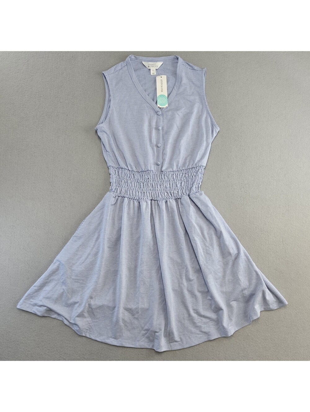 Market & Spruce Katie Smocked Waist Gingham Dress Womens S Light Blue NWT